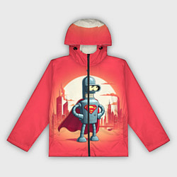 Ветровка с капюшоном женская Робот-сгибальщик Бендер супермен - коллаба, цвет: 3D-черный