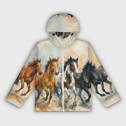Ветровка с капюшоном женская Кони бегут, цвет: 3D-белый