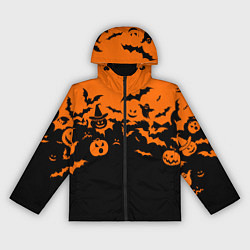 Ветровка с капюшоном женская Хэллоуин тыквы и призраки, цвет: 3D-черный