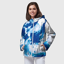 Ветровка с капюшоном женская Бело-синий абстракция морская волна, цвет: 3D-белый — фото 2