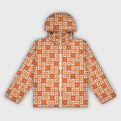 Ветровка с капюшоном женская Оранжевая цветочно-геометрическая текстура, цвет: 3D-белый