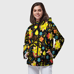 Ветровка с капюшоном женская Хохлома узор, цвет: 3D-черный — фото 2
