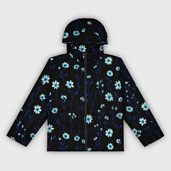 Ветровка с капюшоном женская Паттерн с маленькими синими цветами, цвет: 3D-черный