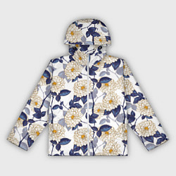 Ветровка с капюшоном женская Цветы с синими листьями, цвет: 3D-белый