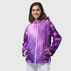 Ветровка с капюшоном женская Волшебные цветы в фиолетовой дымке, цвет: 3D-белый — фото 2