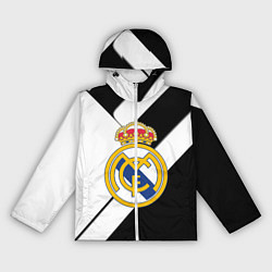 Ветровка с капюшоном женская Реал Мадрид черно белые полосы, цвет: 3D-белый