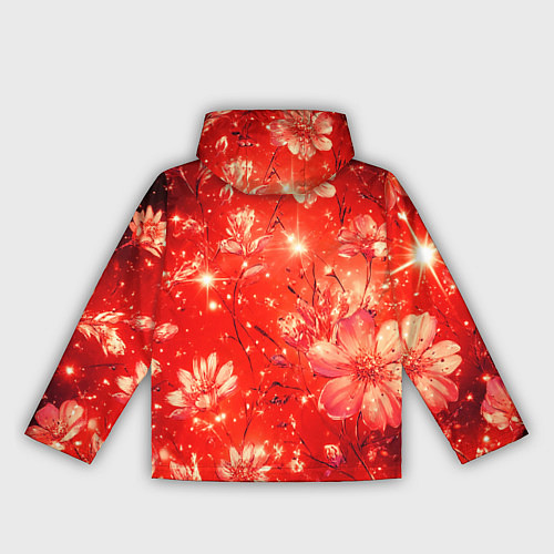 Женская ветровка Цветочный красный с искрами / 3D-Черный – фото 2