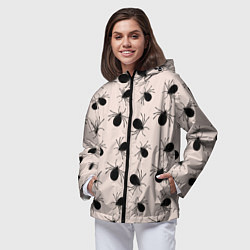 Ветровка с капюшоном женская Паттерн с черными жуками, цвет: 3D-черный — фото 2