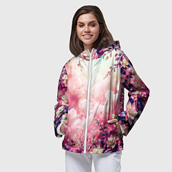Ветровка с капюшоном женская Фантастический цветочный розовый с облаками, цвет: 3D-белый — фото 2