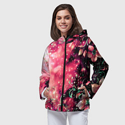 Ветровка с капюшоном женская Магические цветы тёмно-розовый, цвет: 3D-черный — фото 2