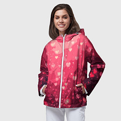 Ветровка с капюшоном женская Розовый с сердечками паттерн, цвет: 3D-белый — фото 2