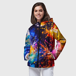 Ветровка с капюшоном женская Абстракция взрыв красок тёмно-синий, цвет: 3D-черный — фото 2