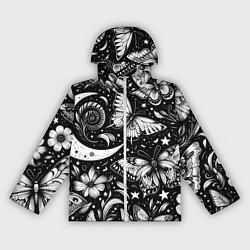 Ветровка с капюшоном женская Паттерн из бабочек цветов и луны - нейроарт, цвет: 3D-белый
