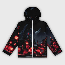 Ветровка с капюшоном женская Новогодняя ночь и красные гирлянды, цвет: 3D-белый