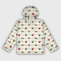 Ветровка с капюшоном женская Зимний паттерн с оленем и чашками какао, цвет: 3D-белый