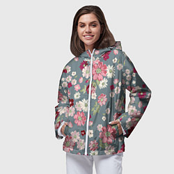 Ветровка с капюшоном женская Цветочки, цвет: 3D-белый — фото 2